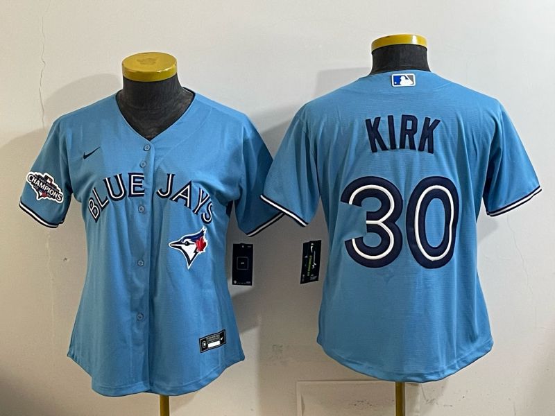 Women 2025 Nike Toronto Blue Jays #30 Kirk Light Blue Game MLB Jersey 04->women mlb jersey->Women Jersey